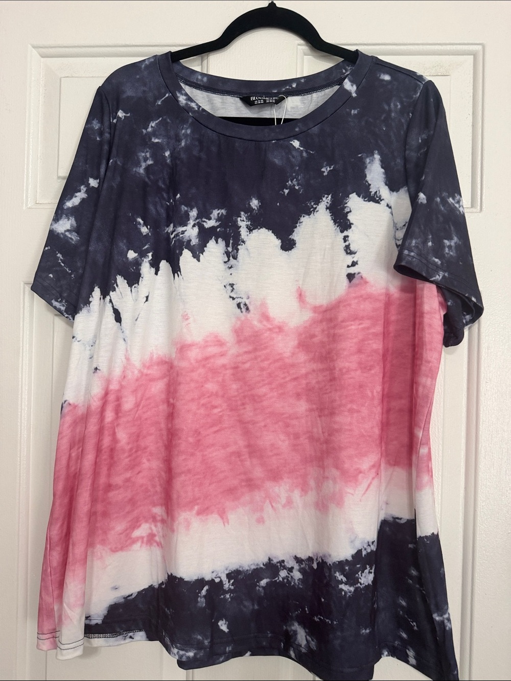 BloomChic Black, White & Pink Tie-Dye Short Sleeve Top